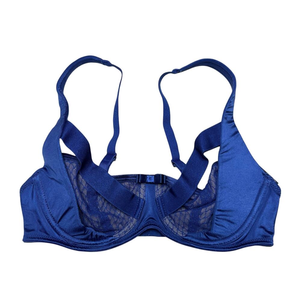Frederick's of Hollywood Denisa Micro & Mesh Underwire Bra Monaco Blue Size 32B